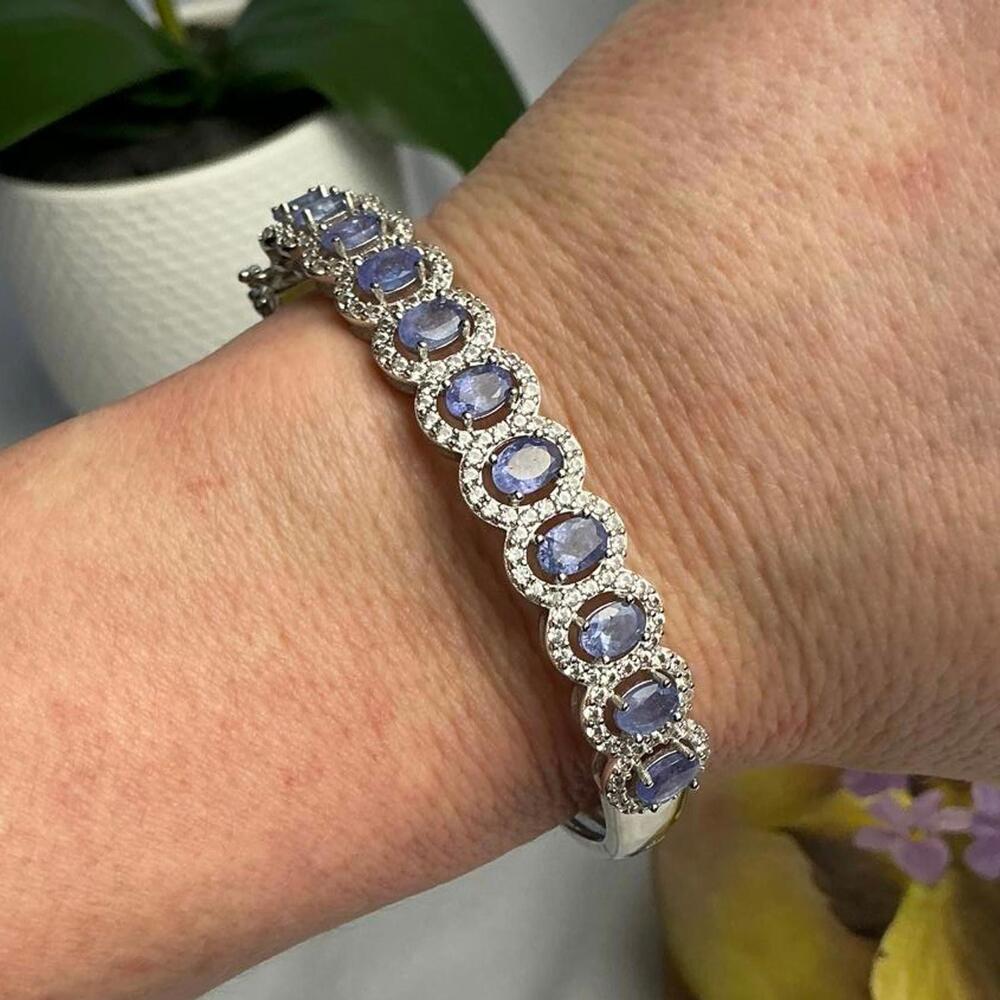 Natural Tanzanite Sterling Silver Hinged Bangle Bracelet AAA :-)